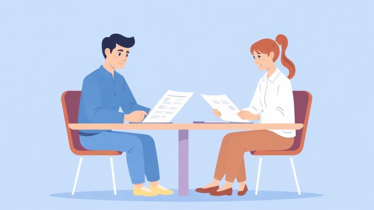 Illustration of two people reviewing tax documents at a table