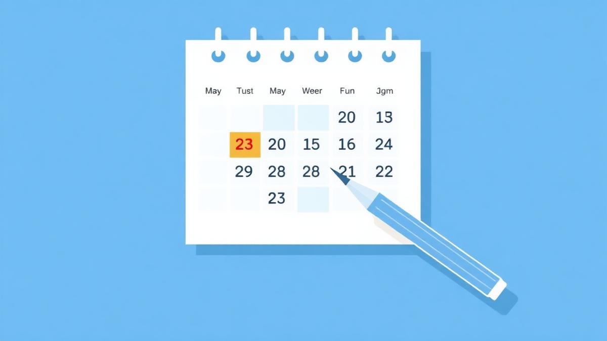 Illustration of a calendar with a marked deadline date and a pencil